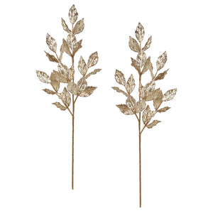 Gold Glittered Leaf Spray Set/2