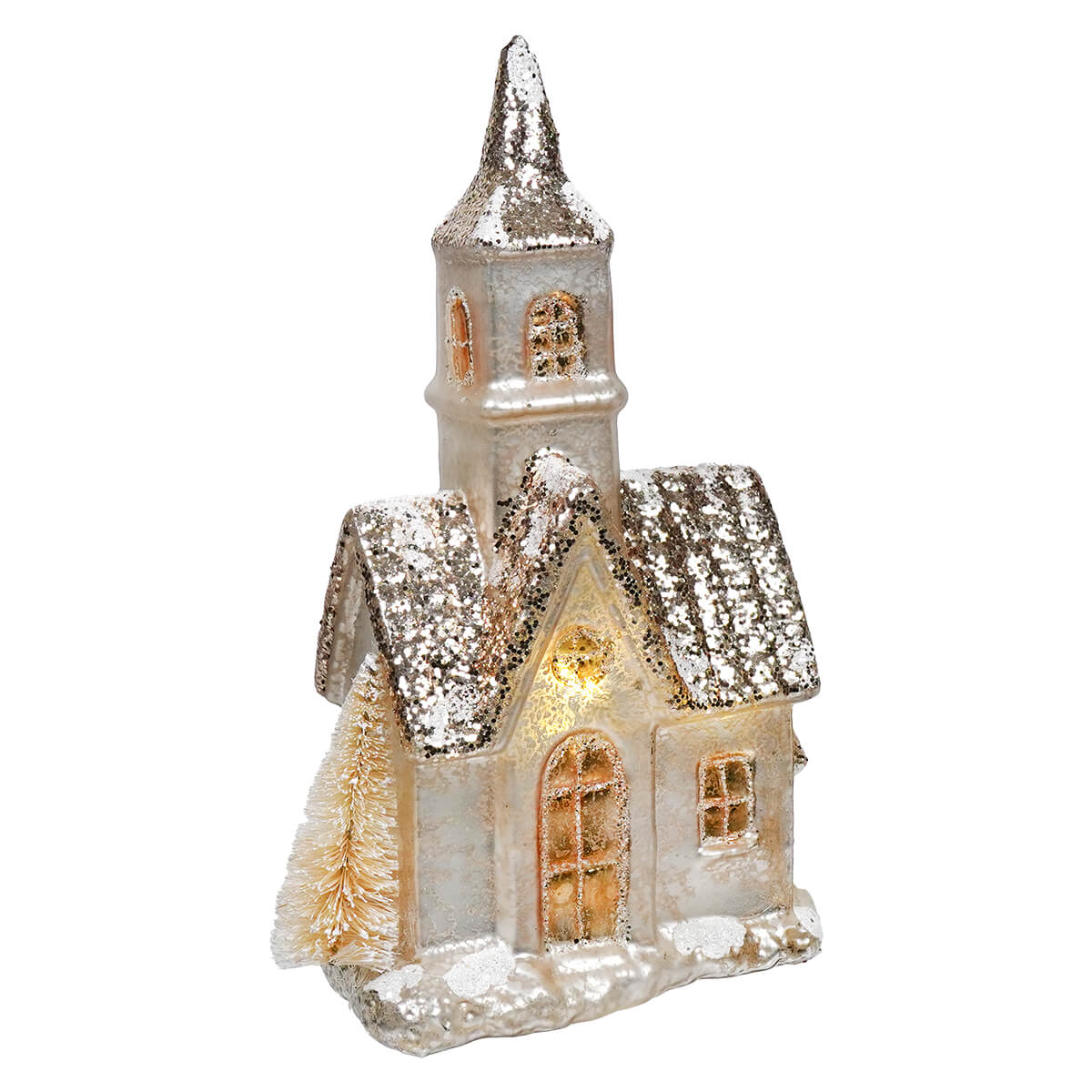 Gold & Ivory Mercury Glass Lighted Church - Christmas