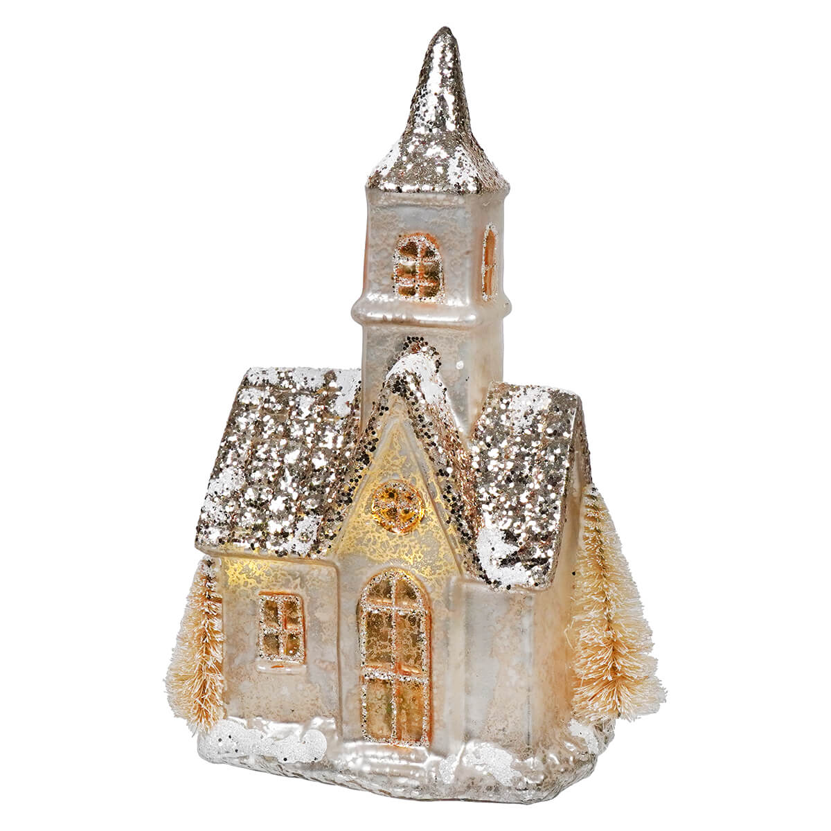 Gold & Ivory Mercury Glass Lighted Church - Christmas