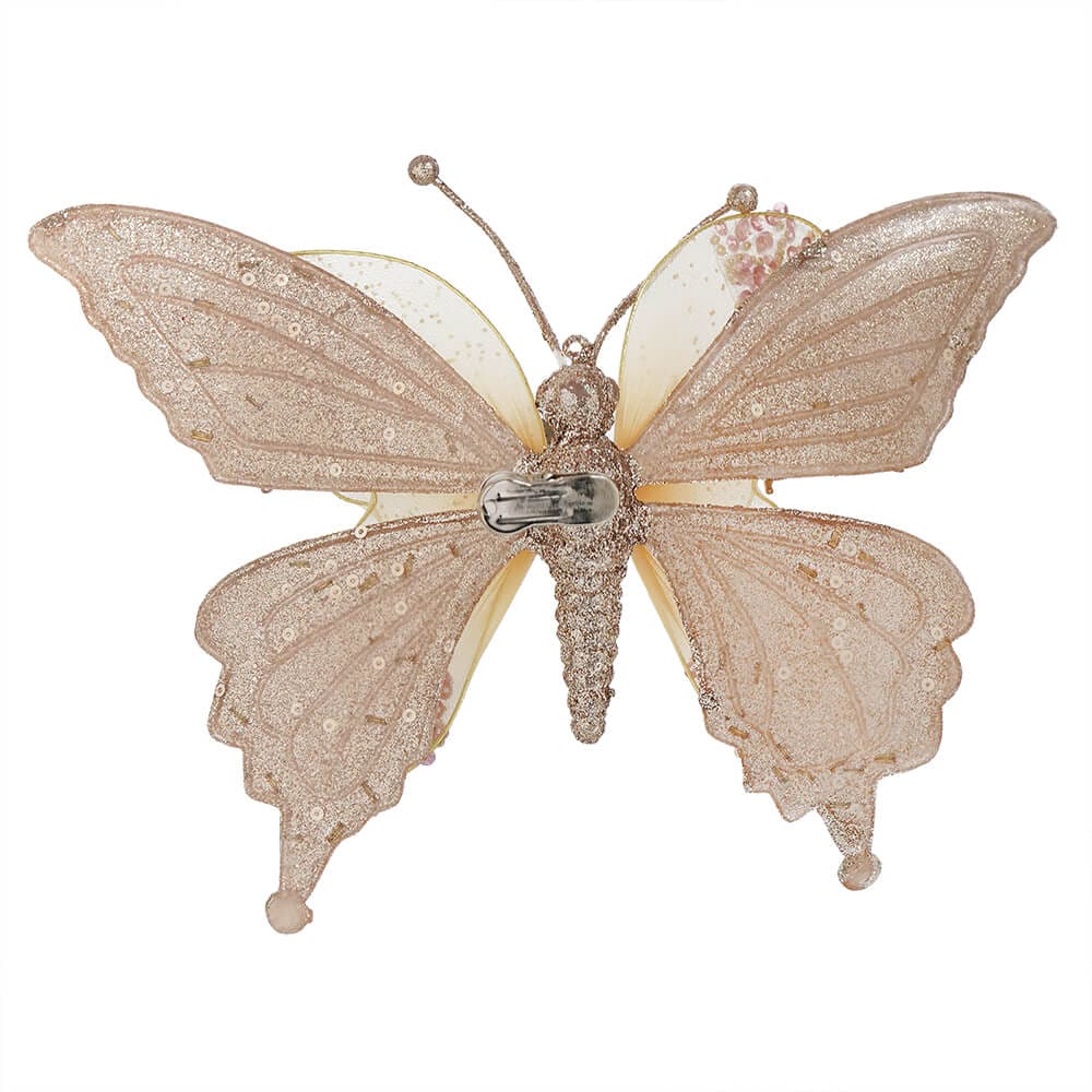 Gold & Pink Lace Butterfly Clip-On Ornament