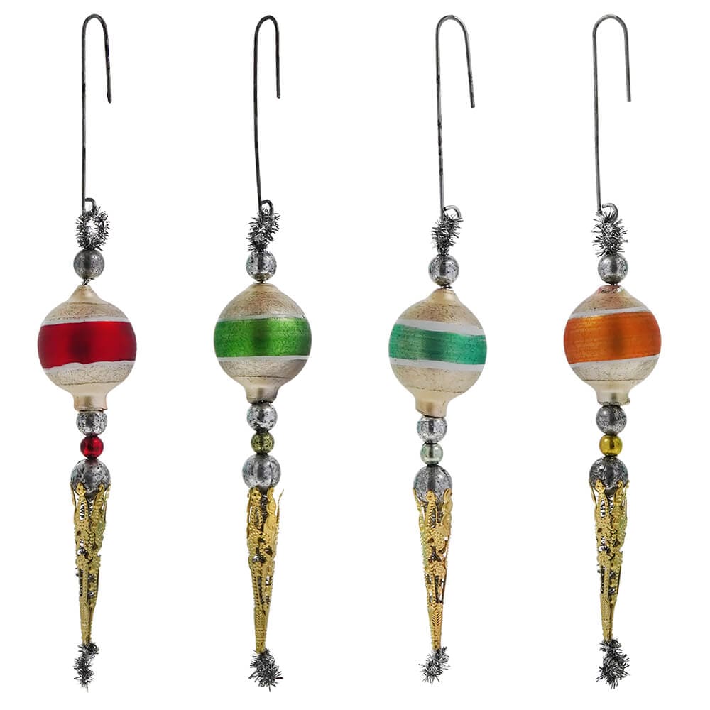 Gold & Silver Dangle Glass Ornaments Set/4