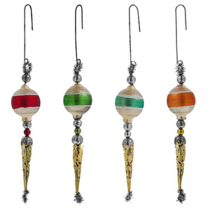 Gold & Silver Dangle Glass Ornaments Set/4