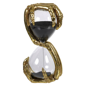Gold skeleton hands hourglass with black sand perfect for skeleton decor figures and ornaments collection