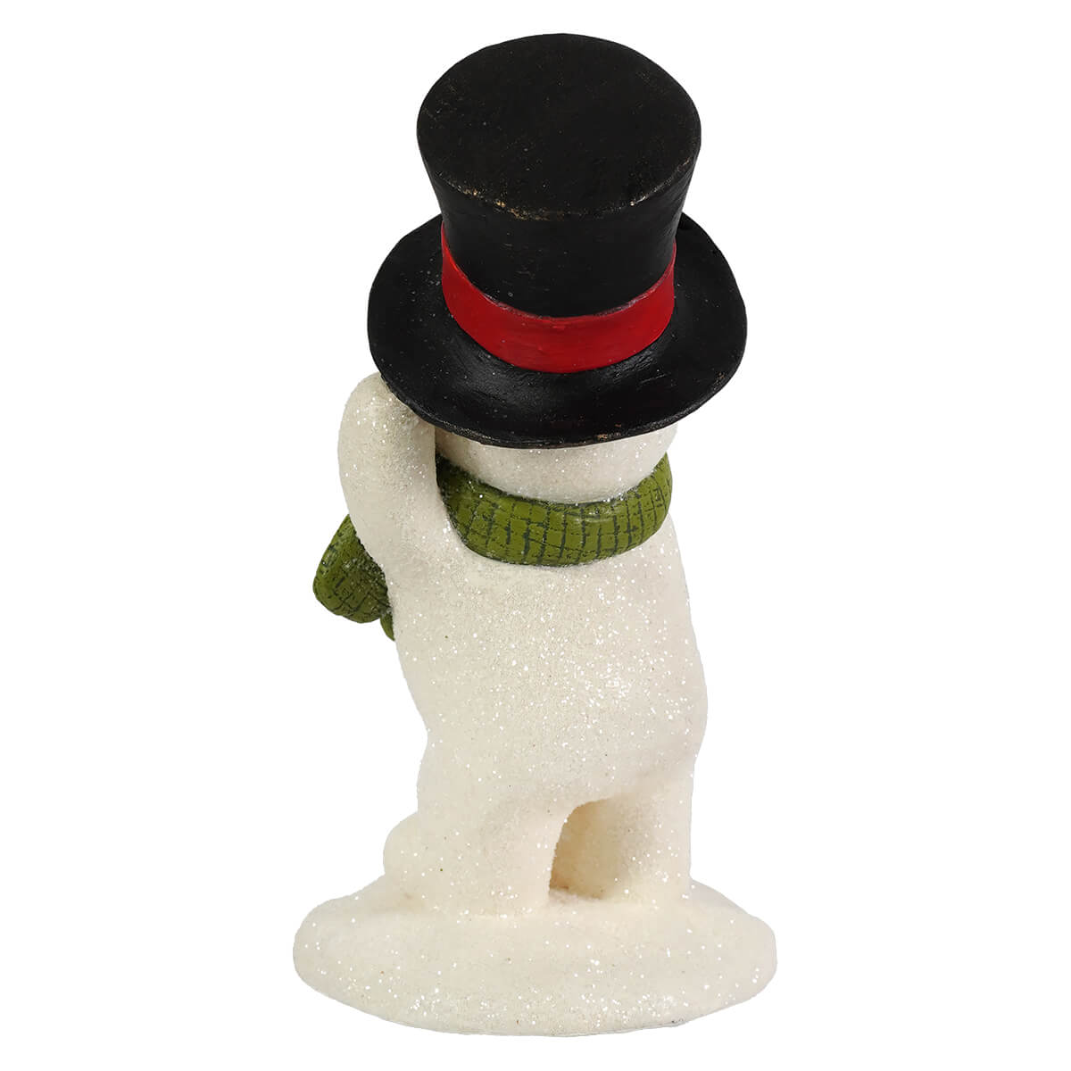 Good day mr frost white glittery snowman figure with black top hat red band and green scarf bethany lowe design christmas snowman figures & decor