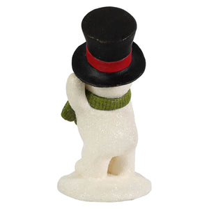 Good day mr frost white glittery snowman figure with black top hat red band and green scarf bethany lowe design christmas snowman figures & decor