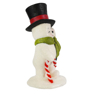 White glittery christmas snowman figure good day mr frost by bethany lowe design with top hat scarf and candy cane