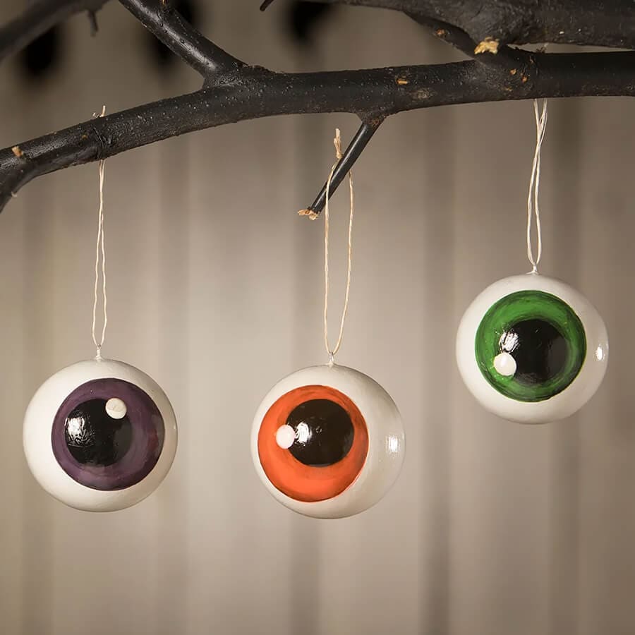 Googly Orange, Purple & Green Eyeball Ornaments Set/3