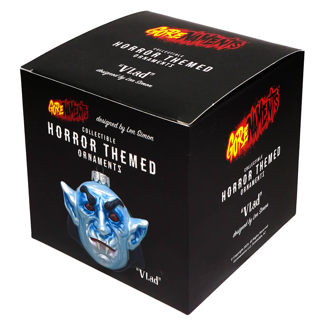 Blue porcelain vlad the impaler vampire glass ornament by gorenaments in black box perfect for horror decor