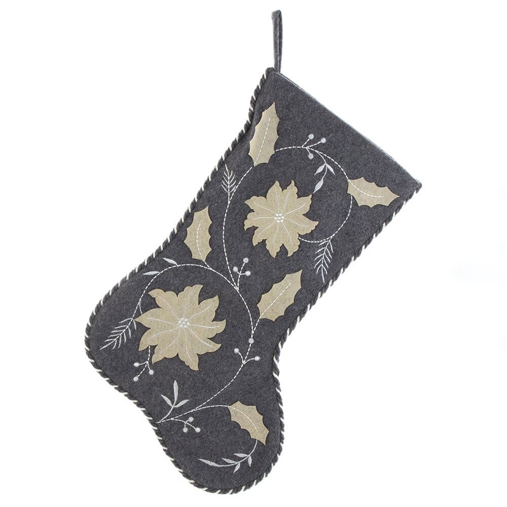 Gray and Ivory Poinsettia Stocking