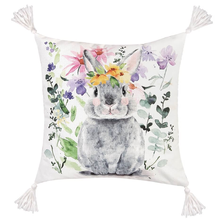 Gray Bunny Flowers Pillow