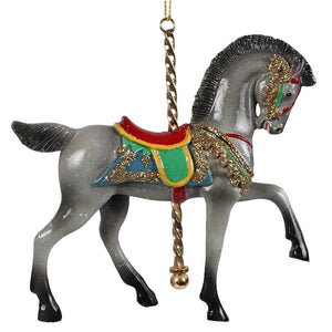 Gray dapple prancing horse carousel ornament in glossy finish perfect as a charming horse carousel ornament