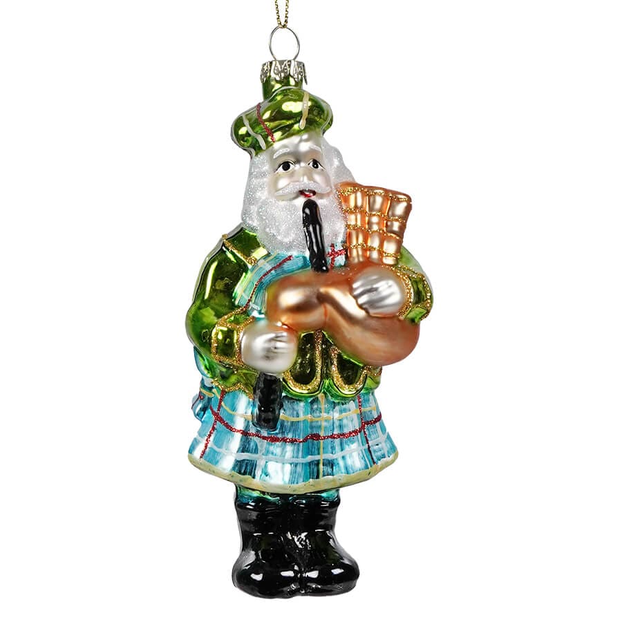 Green & Blue Highland Dress Bagpipe Santa - Ornaments