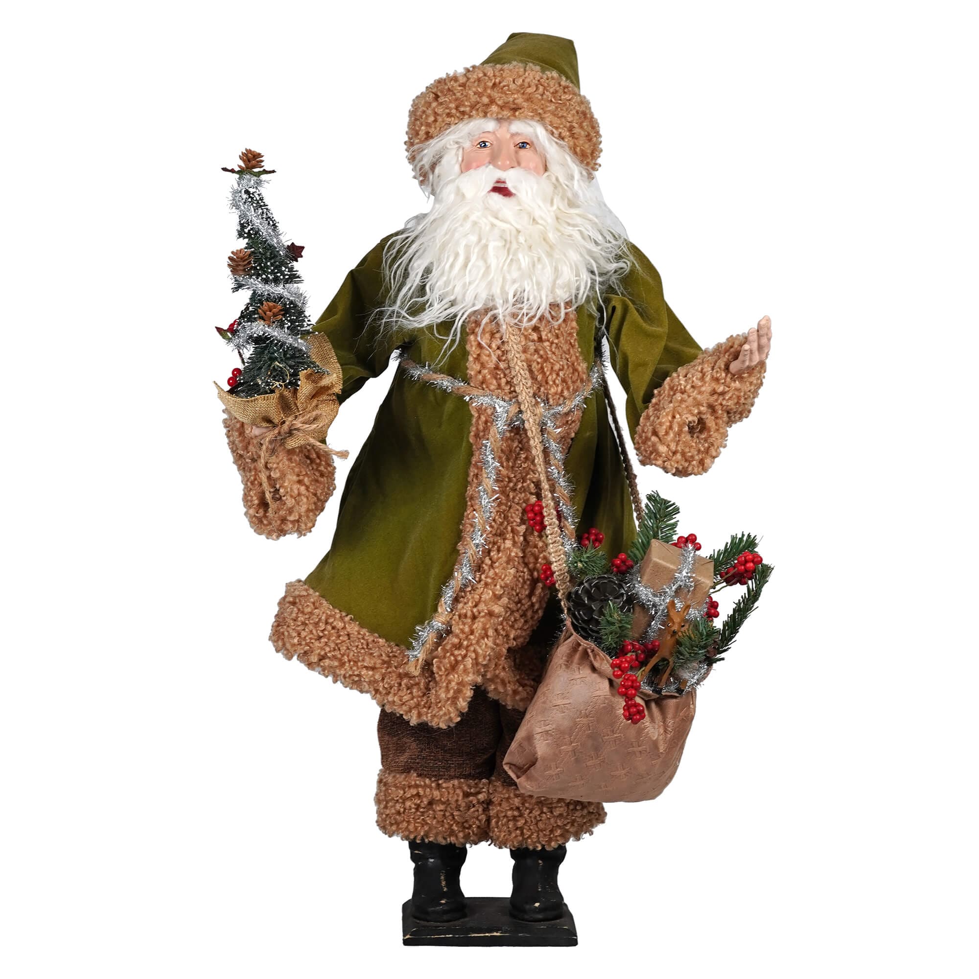 Green Coat Vintage Santa Bearing Gifts - Christmas