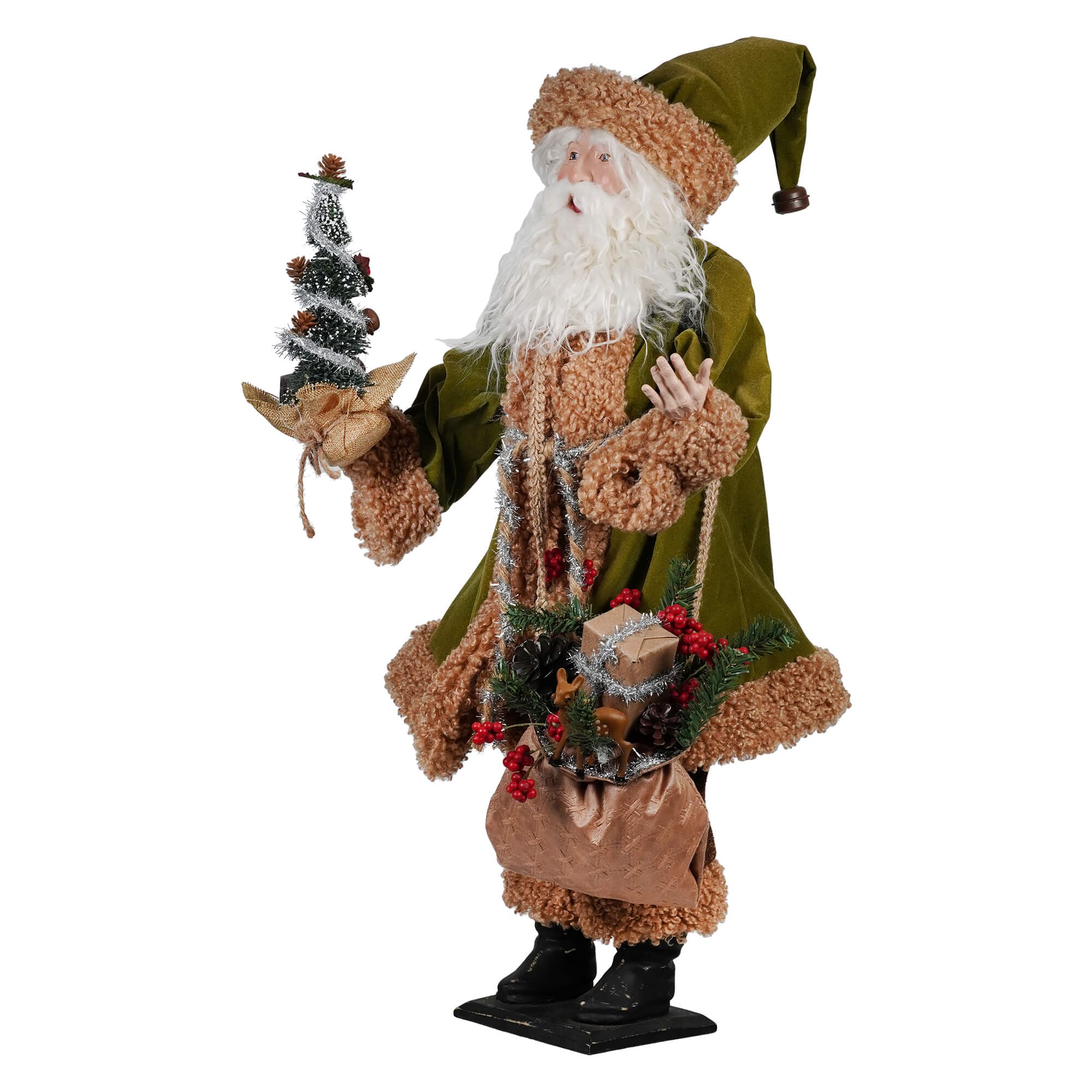 Green Coat Vintage Santa Bearing Gifts - Christmas