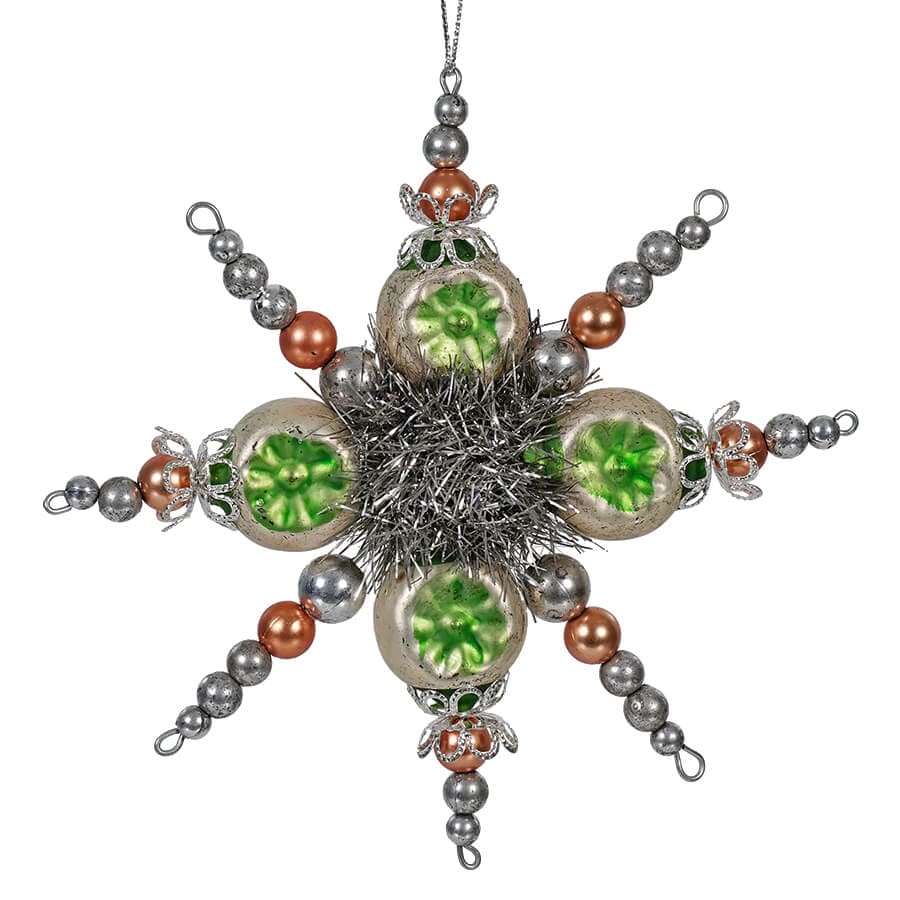 Green Glass Beaded Snowflake Ornament - Ornaments