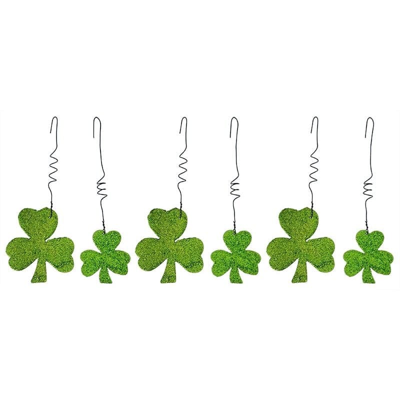 Green Glittered Shamrock Ornaments Set/6