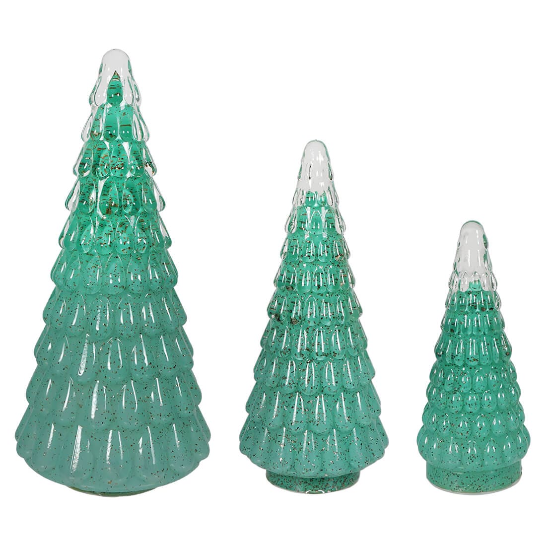 Green Light Up Milk Glass Trees Set/3