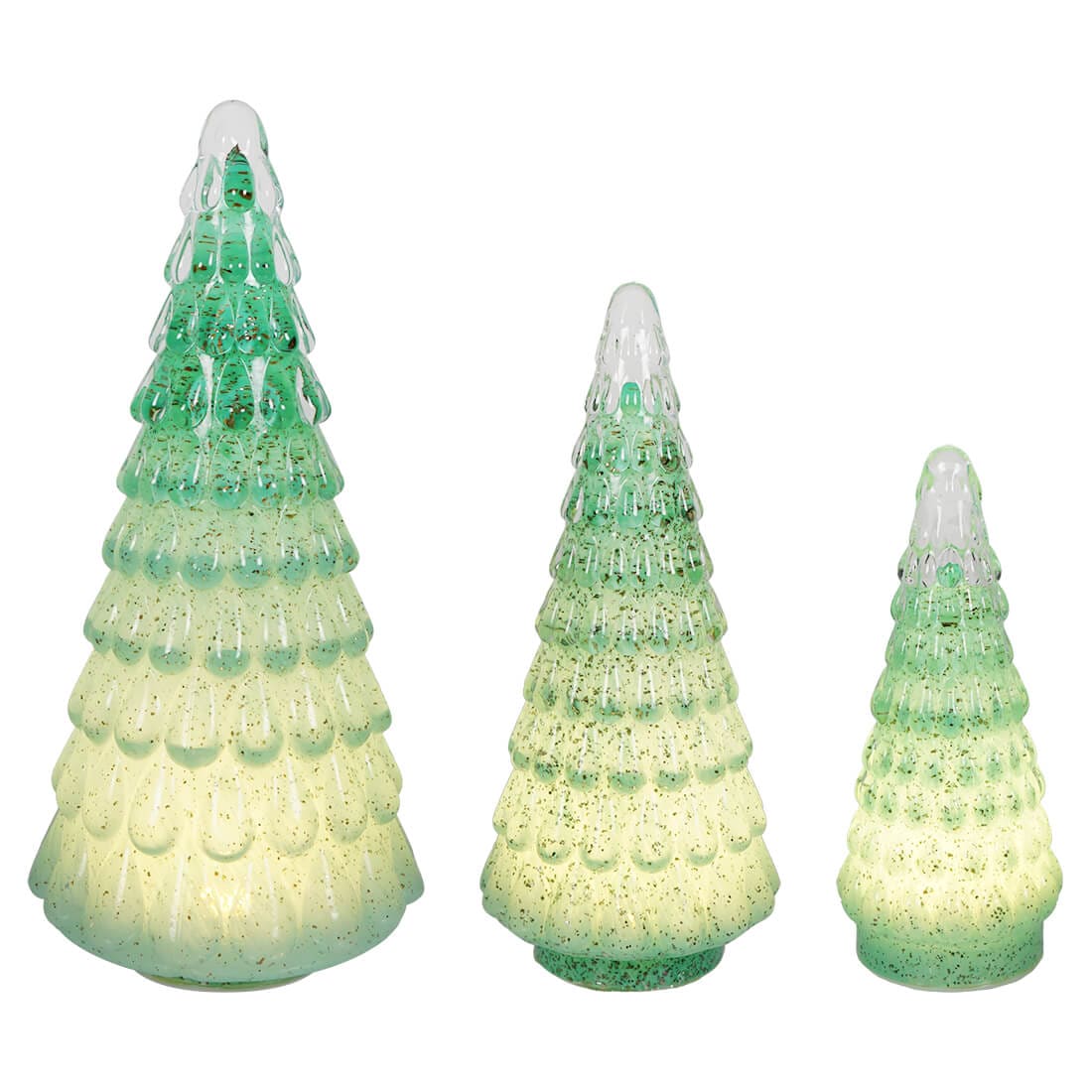 Green Light Up Milk Glass Trees Set/3