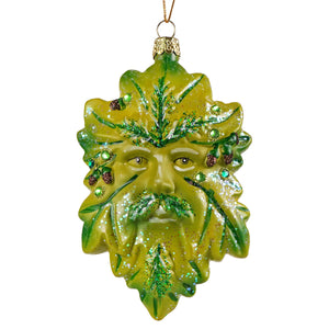 Green man glass ornament is a translucent green glass ornament with glitter and gemstones perfect for cody foster fans