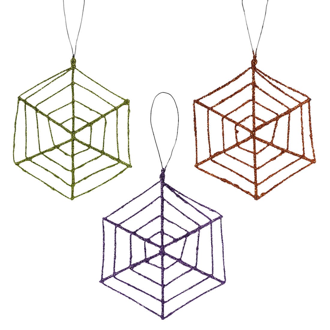 Green, Purple & Orange Web Ornaments Set/3