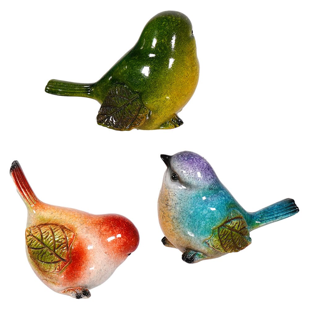 Green, Red & Blue Resin Birds Set/3