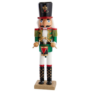 Green & Red Glittered Drummer Nutcracker