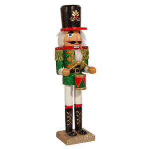 Green & Red Glittered Drummer Nutcracker