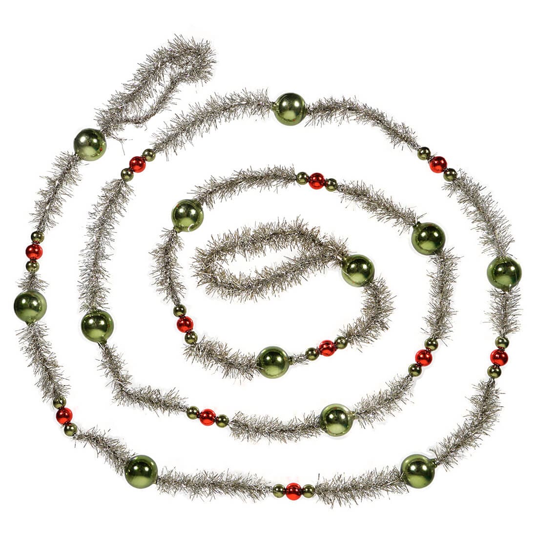 Green, Red & Silver Tinsel Bead Garland