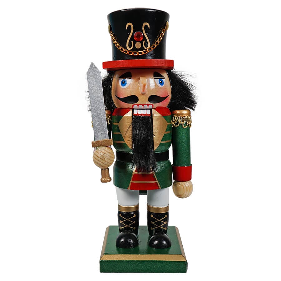 Green & Red Soldier Nutcracker Yielding Sword