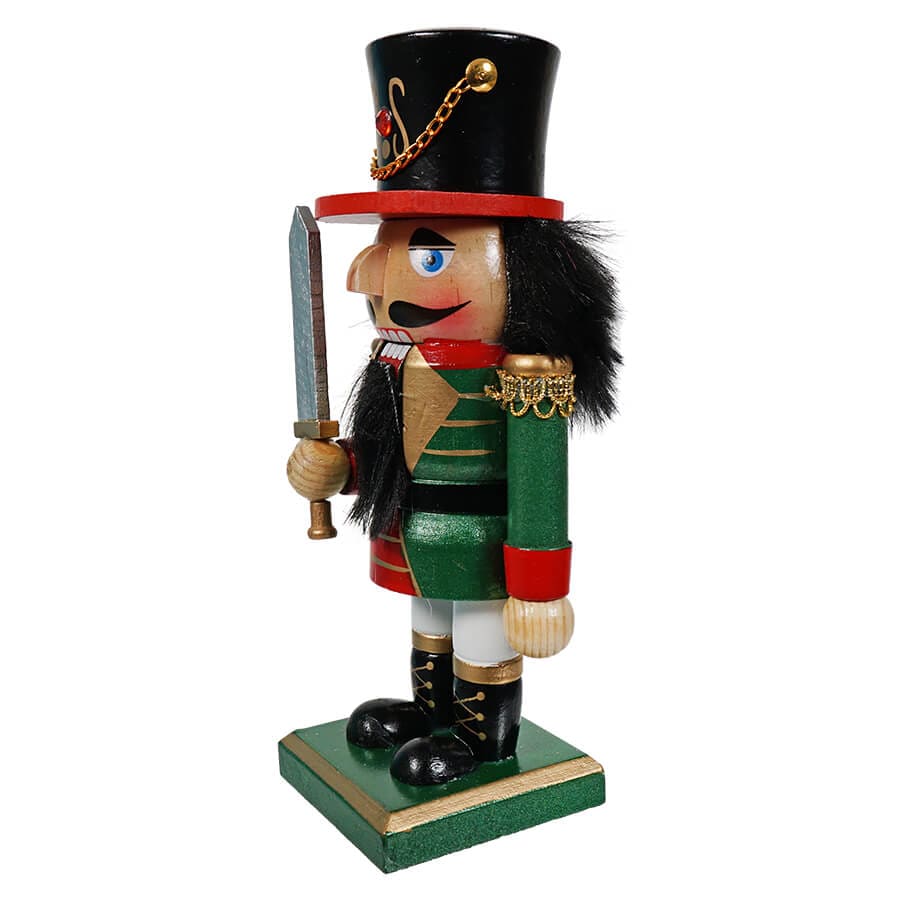 Green & Red Soldier Nutcracker Yielding Sword