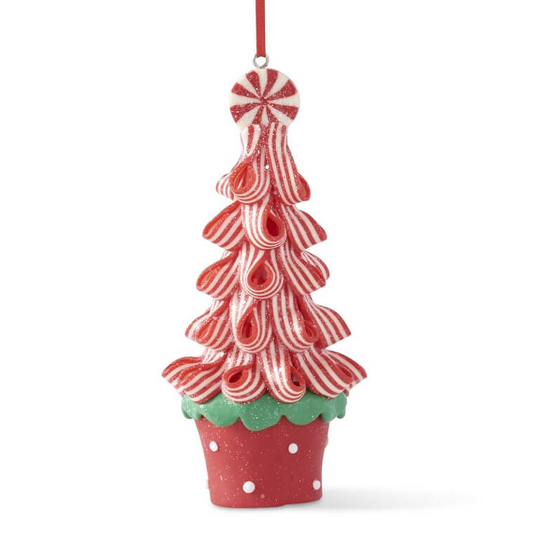 Green Red & White Ribbon Candy Tree Ornaments Set/3 - Ornaments