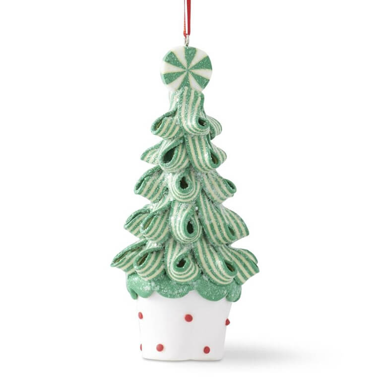 Green Red & White Ribbon Candy Tree Ornaments Set/3 - Ornaments