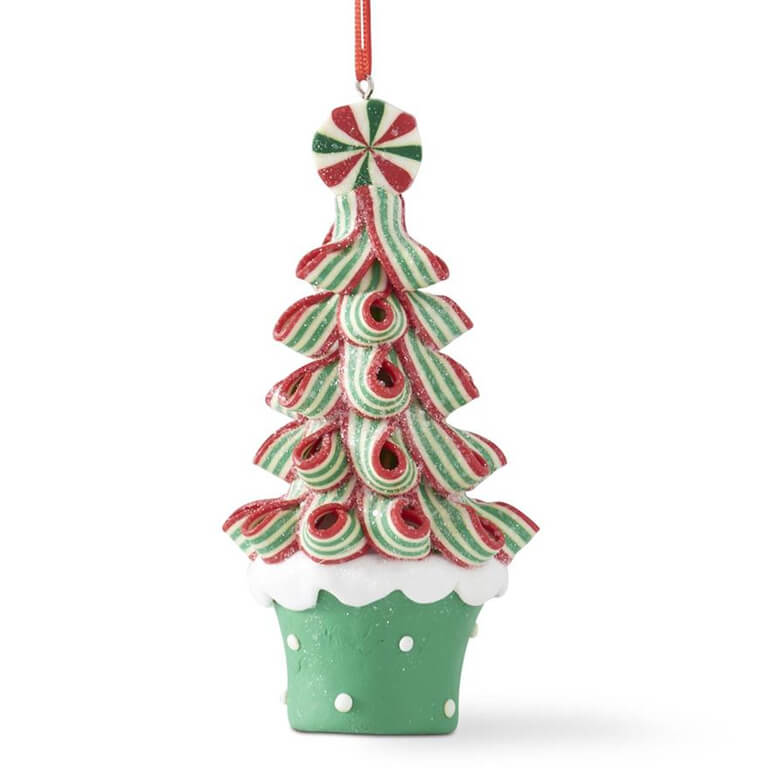 Green Red & White Ribbon Candy Tree Ornaments Set/3 - Ornaments