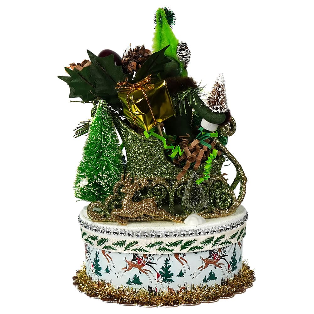 Green Retro Woodland Santa In Sleigh Box