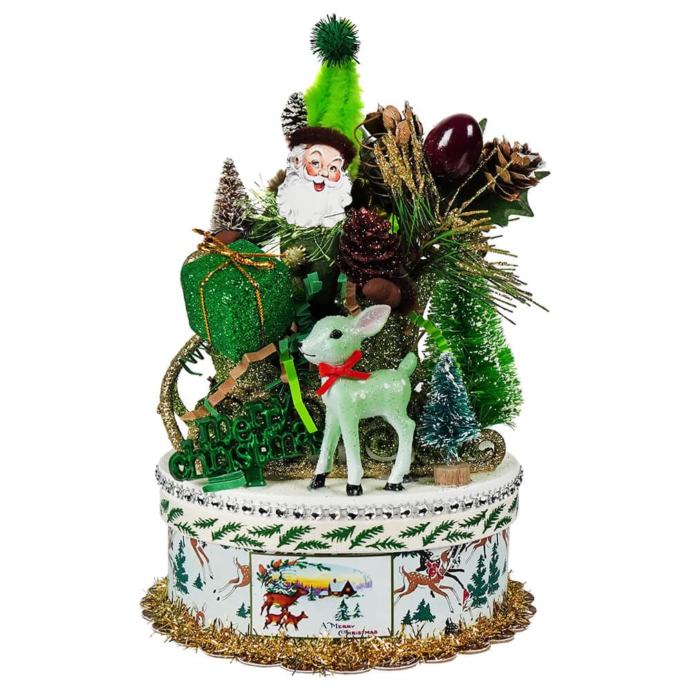 Green Retro Woodland Santa In Sleigh Box