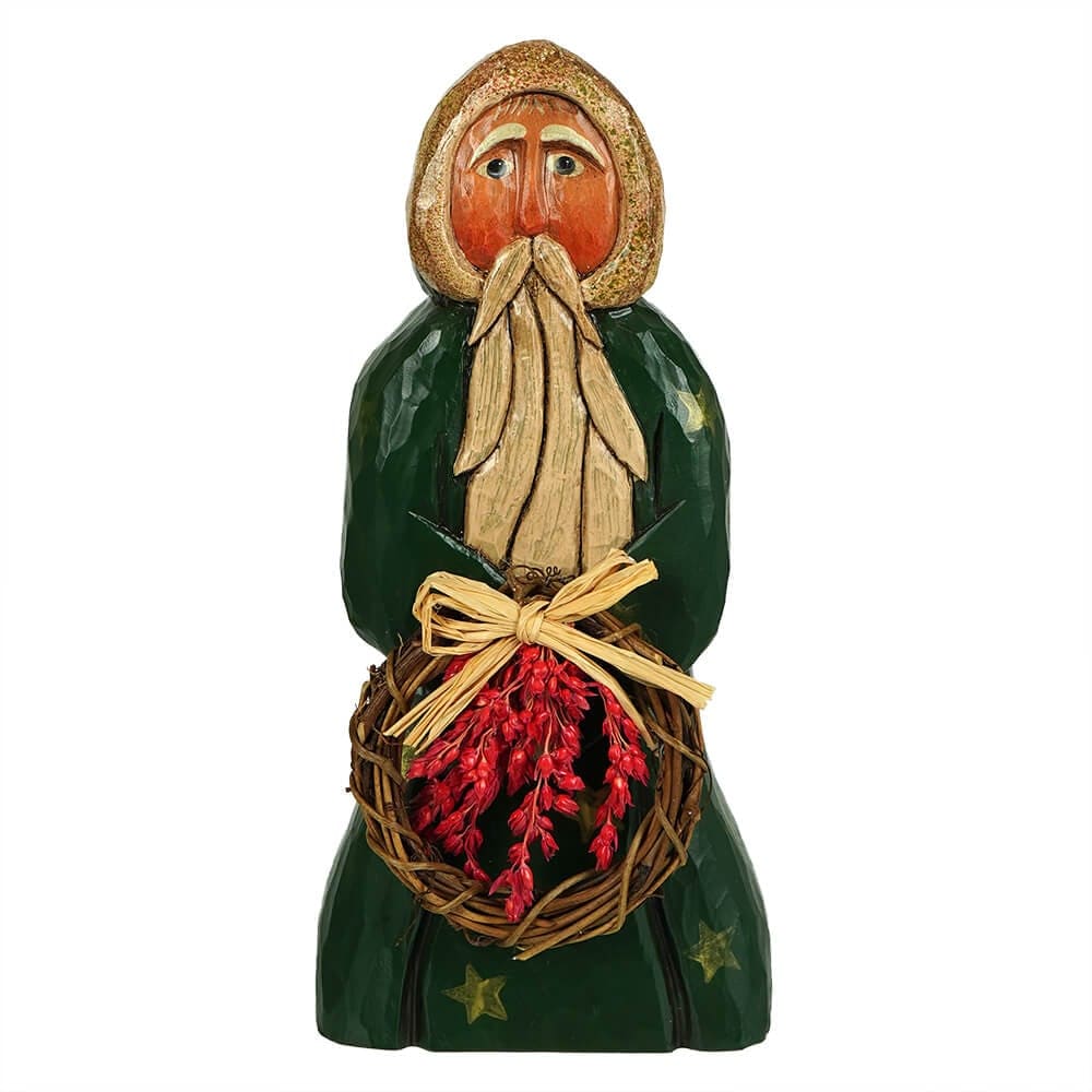 Green Santa With Grapevine Wreath