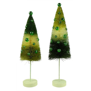 Green Tri-Colored Bottle Brush Trees Set/2