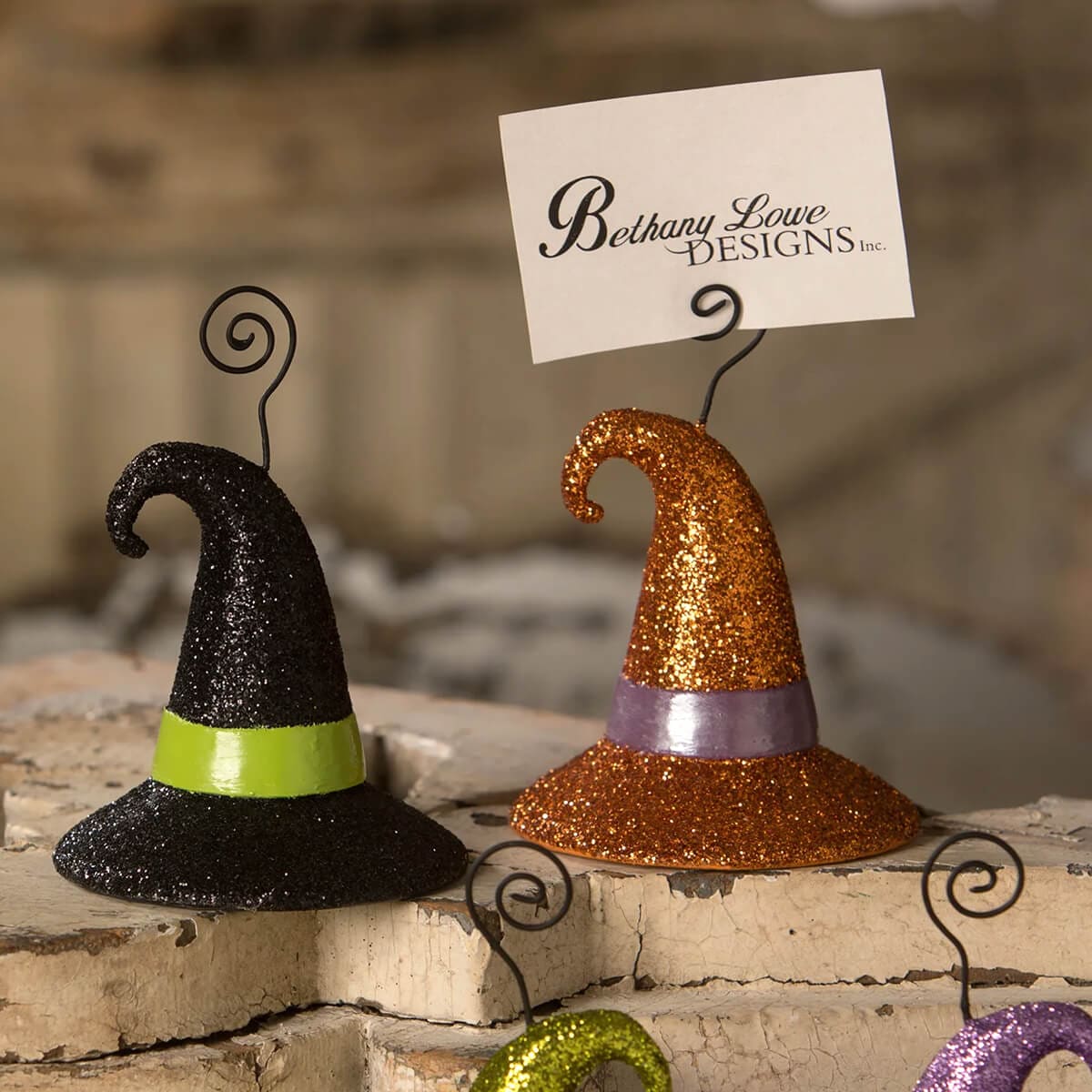 Green Witch Hat Ornament Place Card Holder