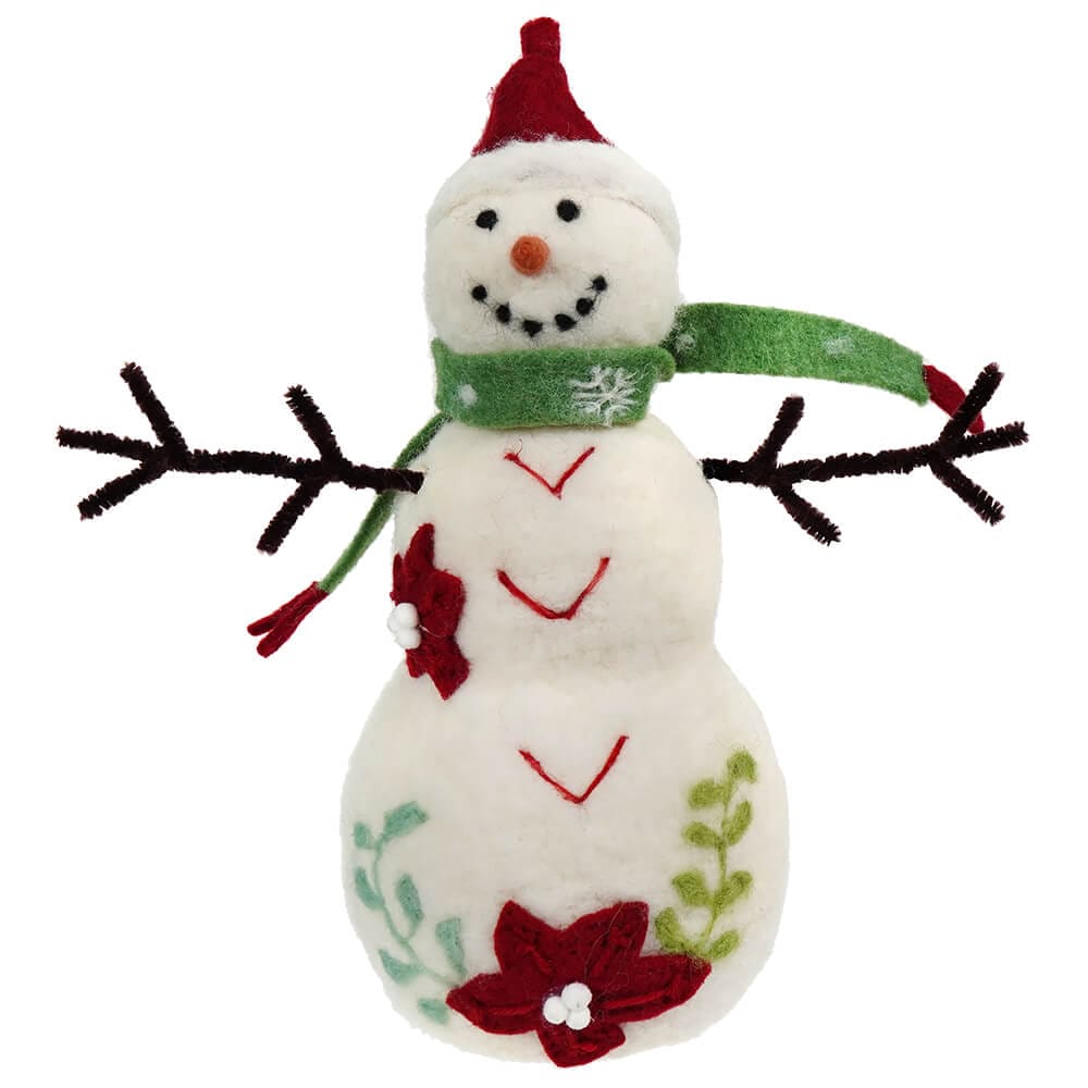 Green Wool Felt Jolly Snowman