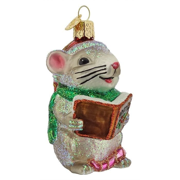 Grey Caroling Mouse Ornament