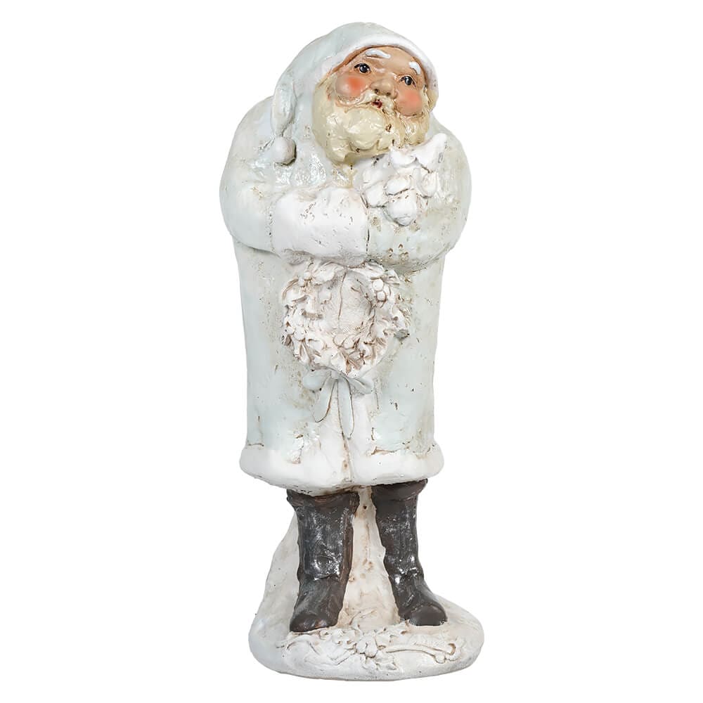 Grey Coat Santa Holding Tree & Wreath