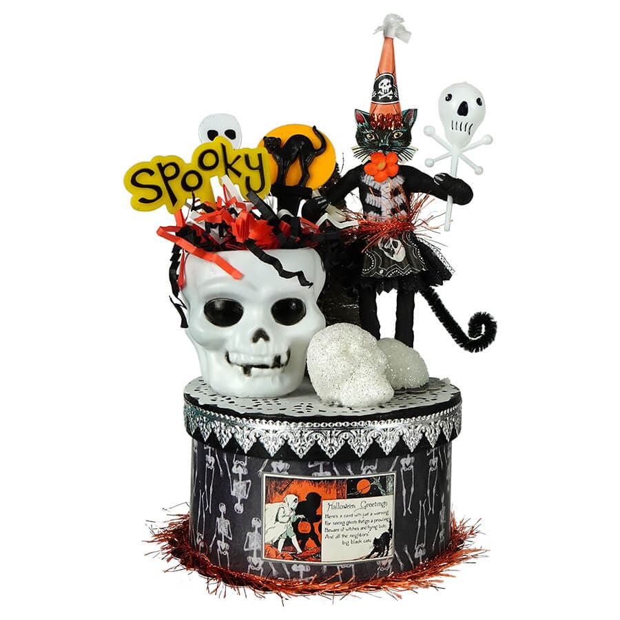 Halloween Black Cat Girl Skeleton Box