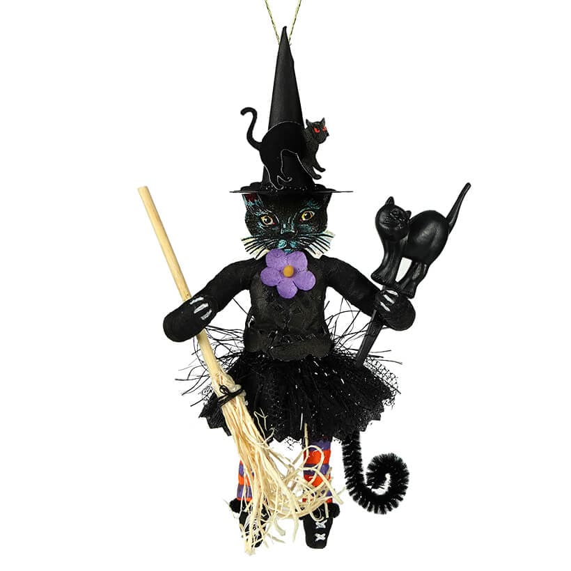 Halloween Black Cat Witch In Black Ornament