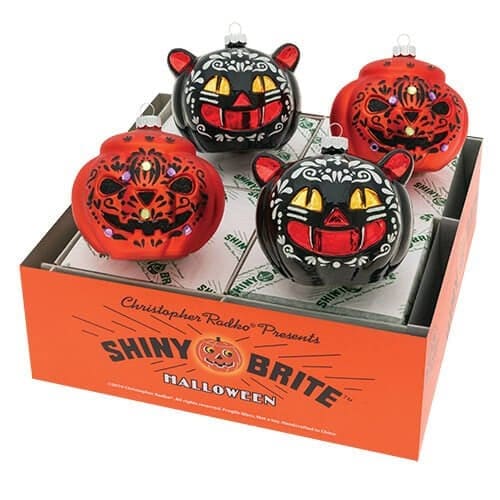 Halloween Cat & Pumpkin Ornaments Set/4