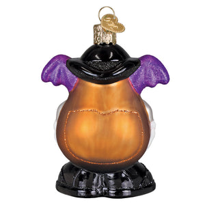 Halloween mr potato head ornament glass pumpkin with purple wings black witch hat and boots figural decor tabletop decor