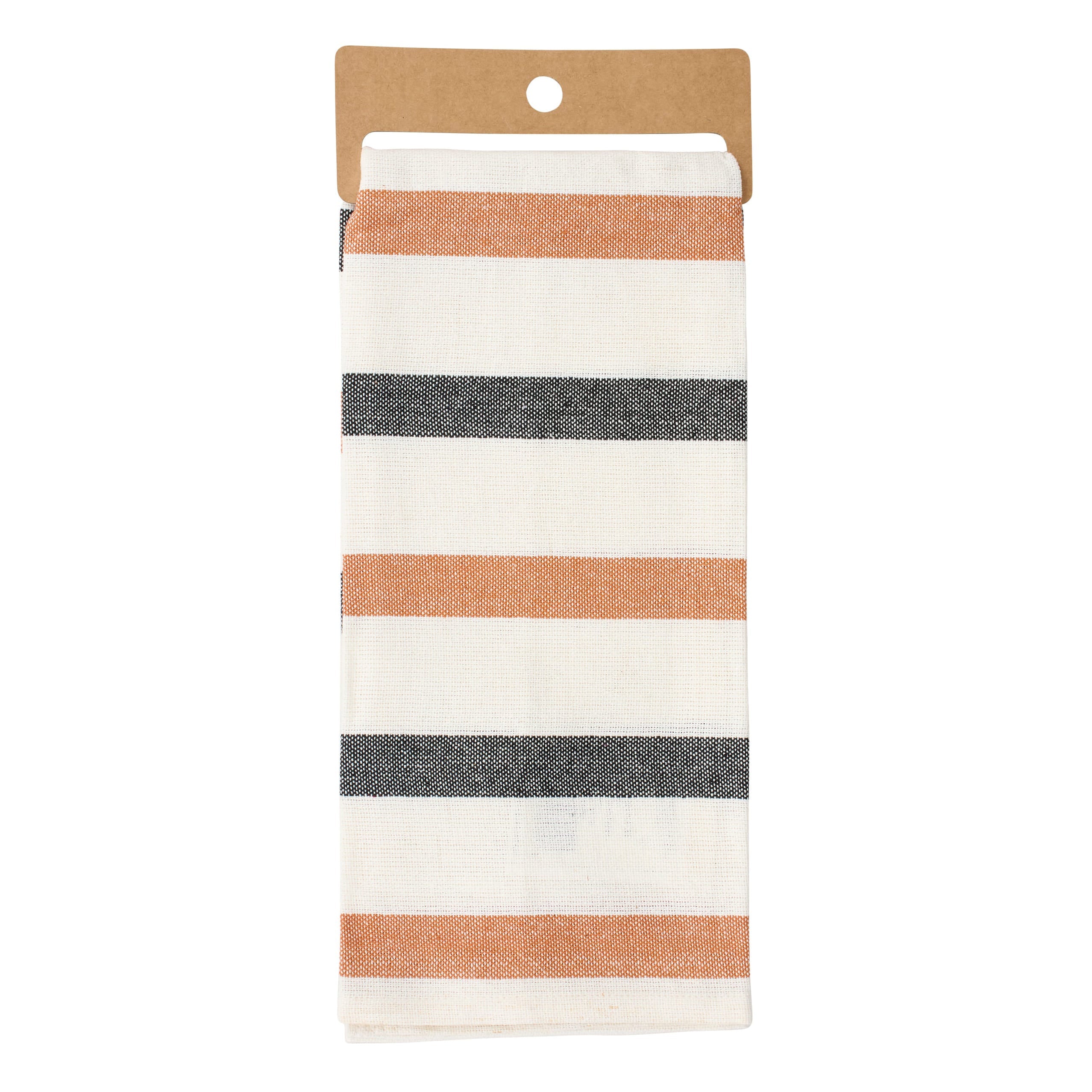 Halloween stripe kitchen towel with white black and terracotta stripes woven cotton perfect for inn kitchen use