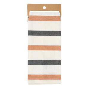 Halloween stripe kitchen towel with white black and terracotta stripes woven cotton perfect for inn kitchen use