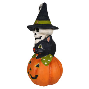 Whimsical halloween totem pole stack with white skull witch hat on black cat and orange pumpkin by bethany lowe halloween figures & dolls