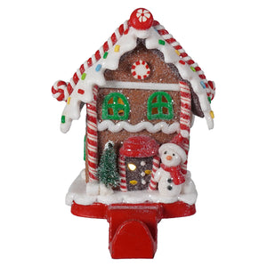 Hand-crafted led lighted gingerbread candy house nightlight with candy cane trim green windows snowman and peppermint ball topper