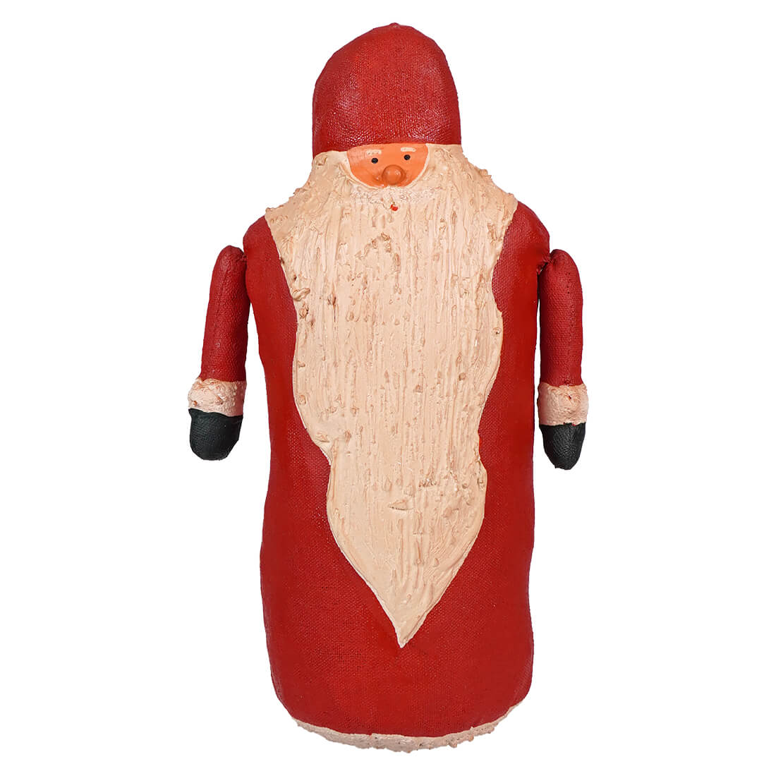Wooden Santa Claus figurine with a red coat and hat.